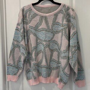 Vintage Pink and Blue Patterned Women's Sweater
